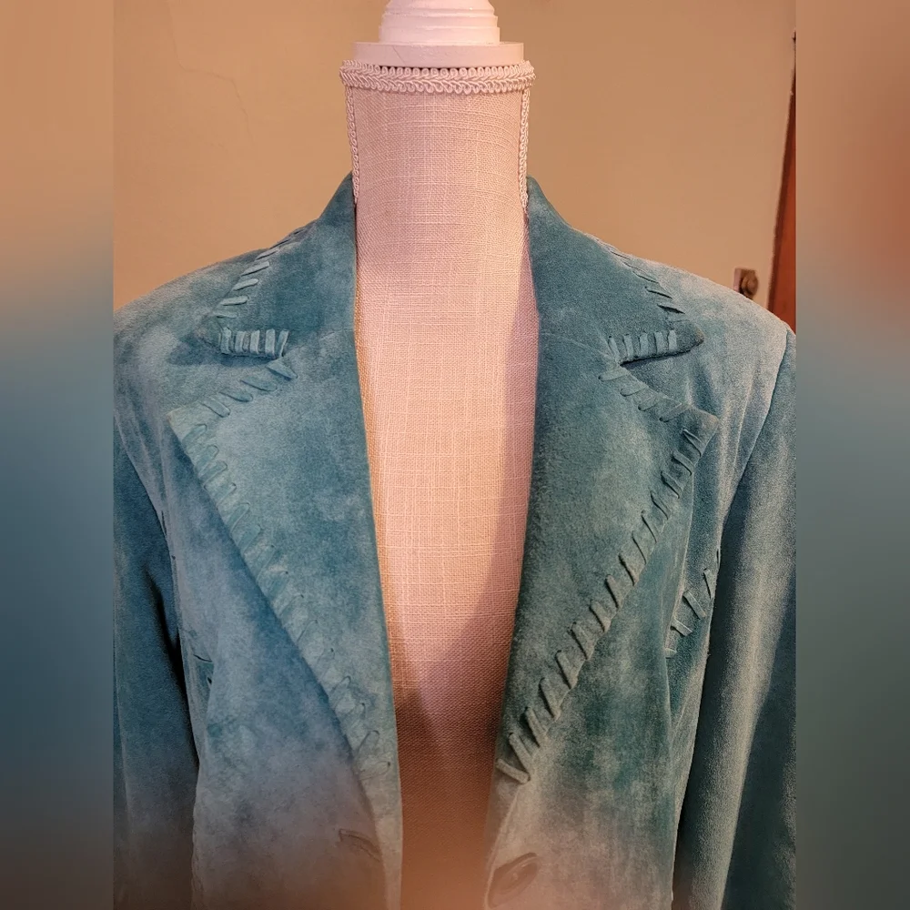 Women's Blue Suede Coat - Picture 5 of 12